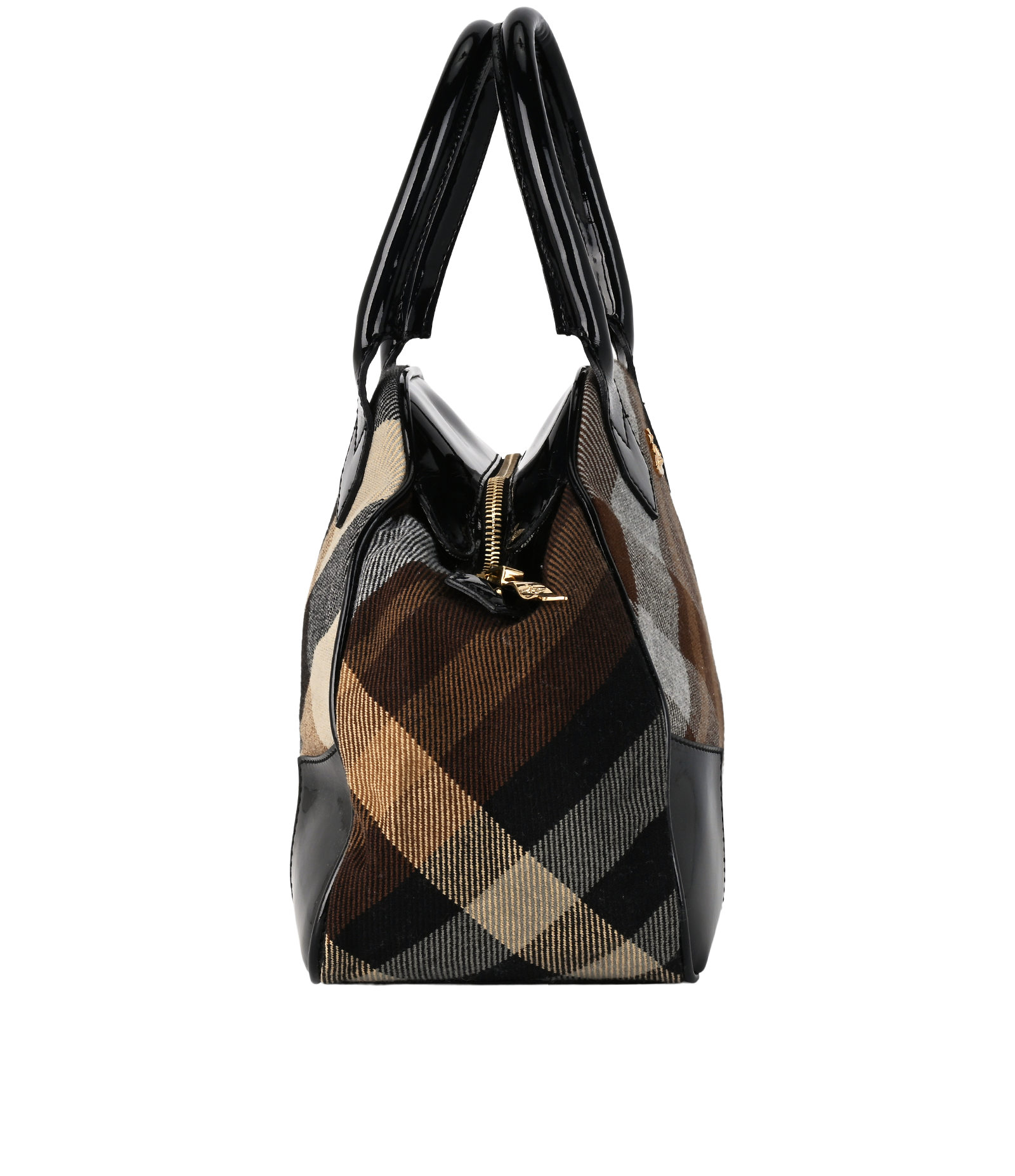 Medium Yasmine, &pound;225, Handbags, Black/Brown, Fabric/Patent Leather, Side view